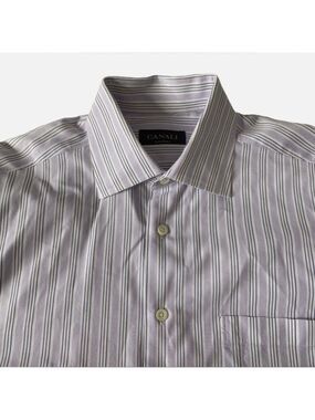 CANALI Dress Shirt Men's 15.5 39 Purple White Striped Button Up